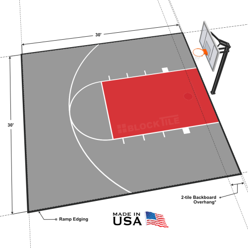 30x30 Backyard Basketball Court Red Key Gray Court BlockTile